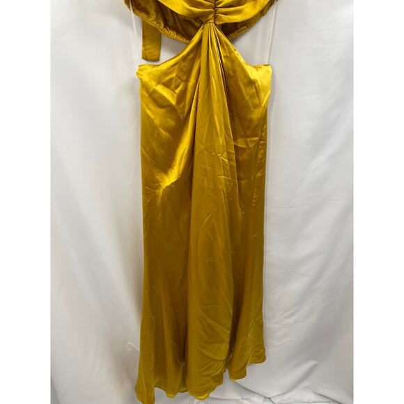 Reformation 100% Silk Mustard Yellow Halter Neck Cut Out Nerida Maxi Dress Gown - Picture 5 of 11